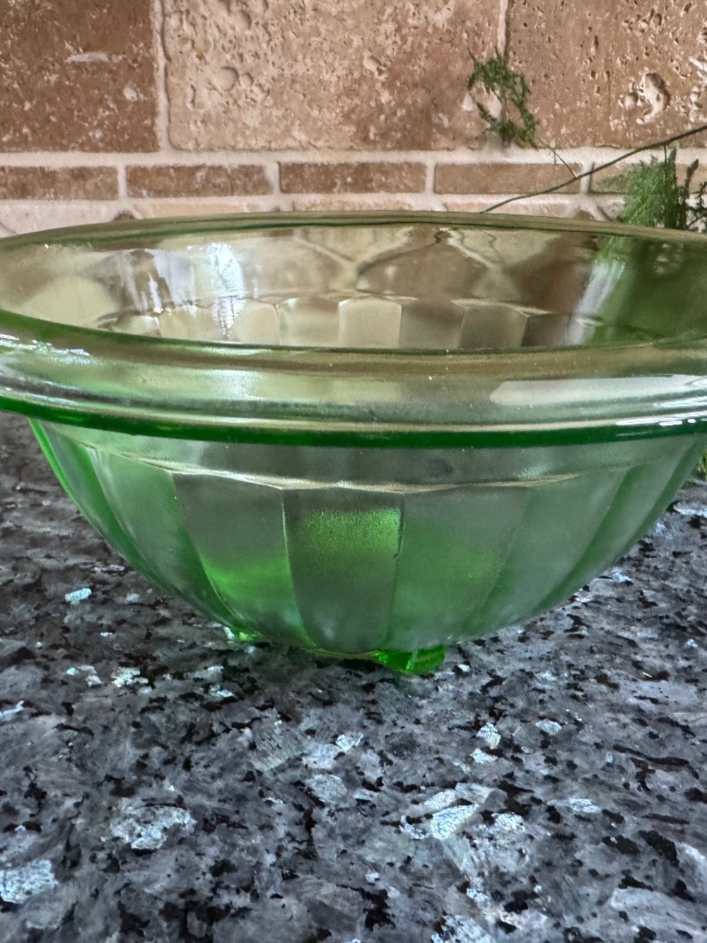 Vintage Hazel Atlas Uranium Glass Mixing Bowl Footed Green 1930s